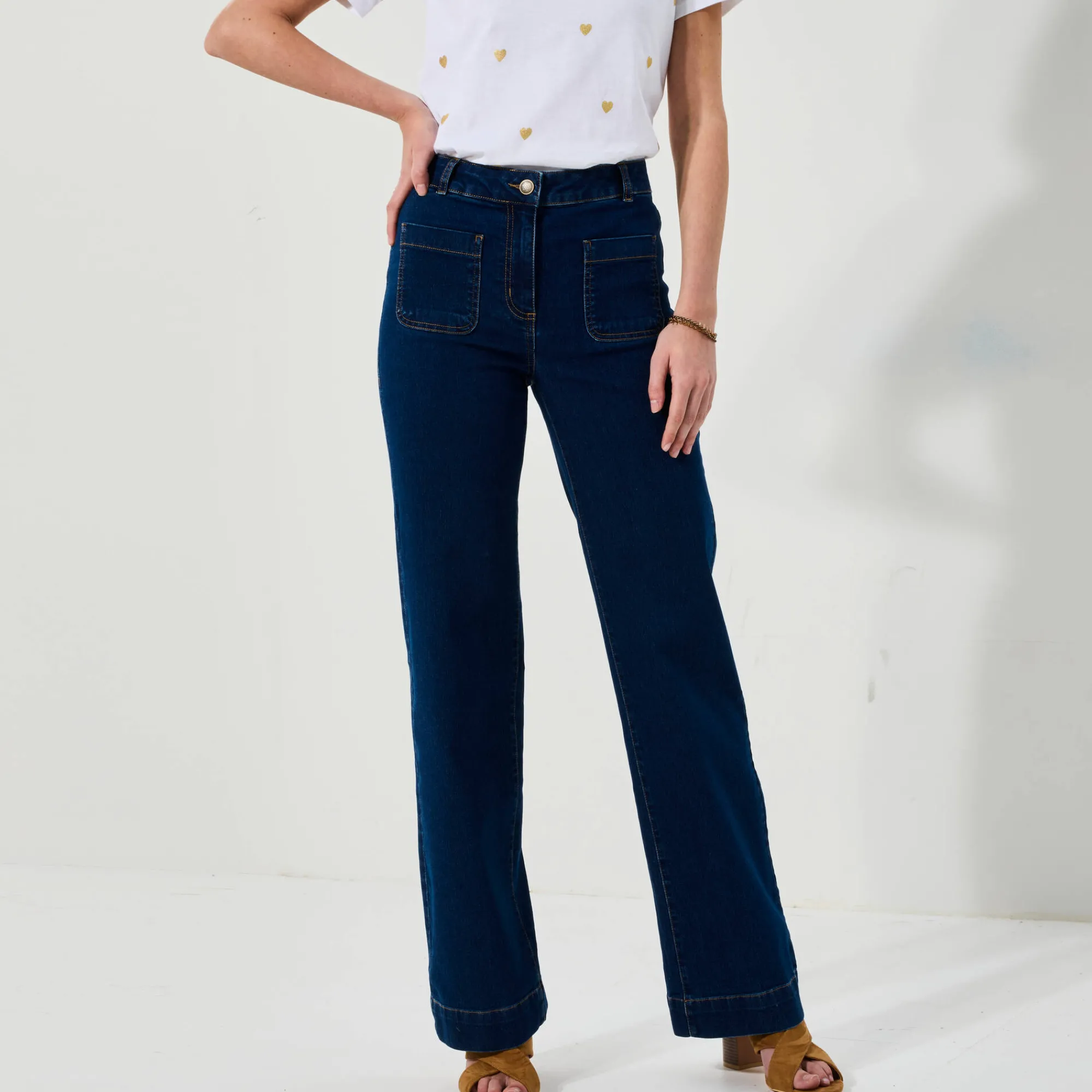 Jeans|Broek<Blancheporte Ruime rechte jeans, hoge taille, grote lengte stone