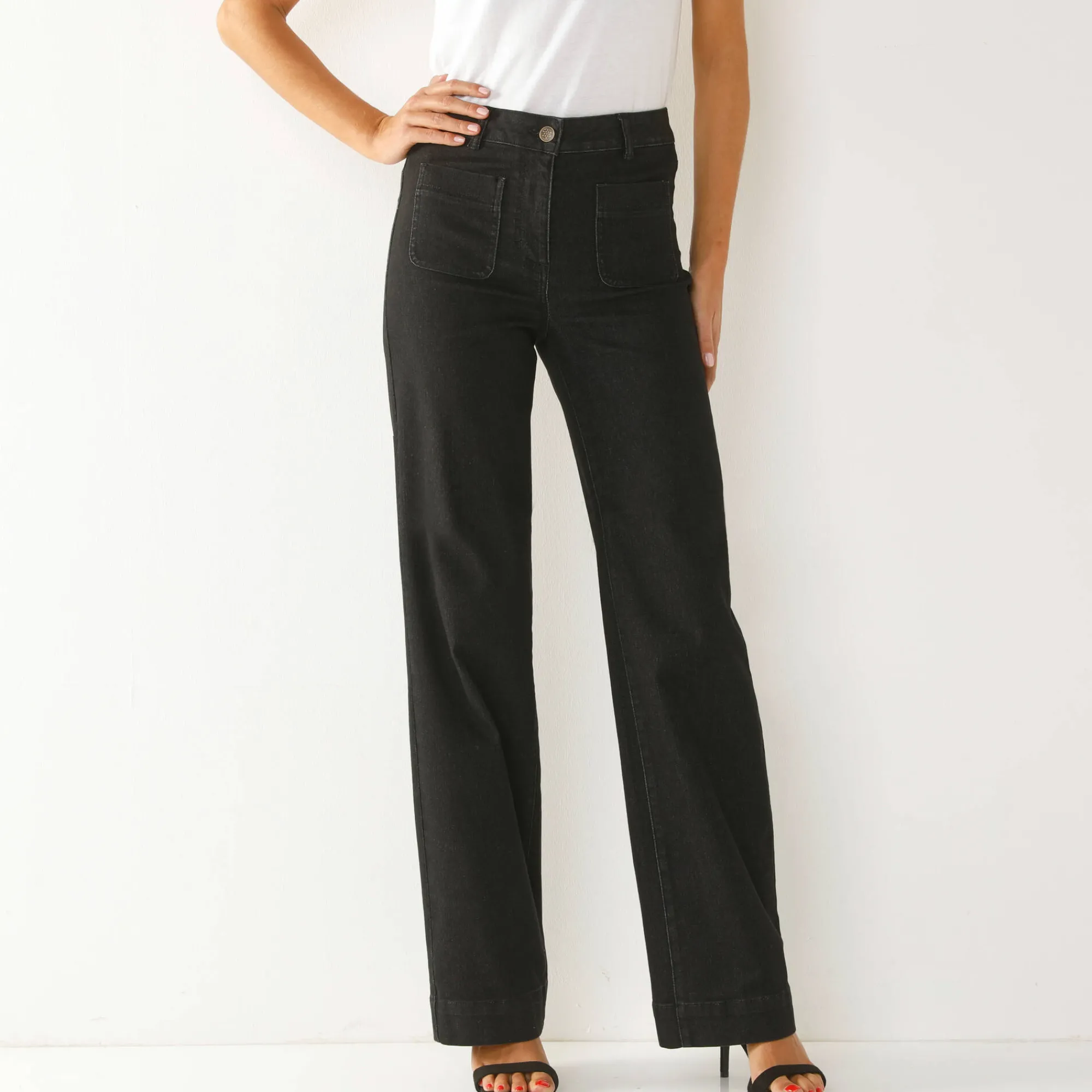 Jeans|Broek<Blancheporte Ruime rechte jeans, hoge taille, grote lengte used black