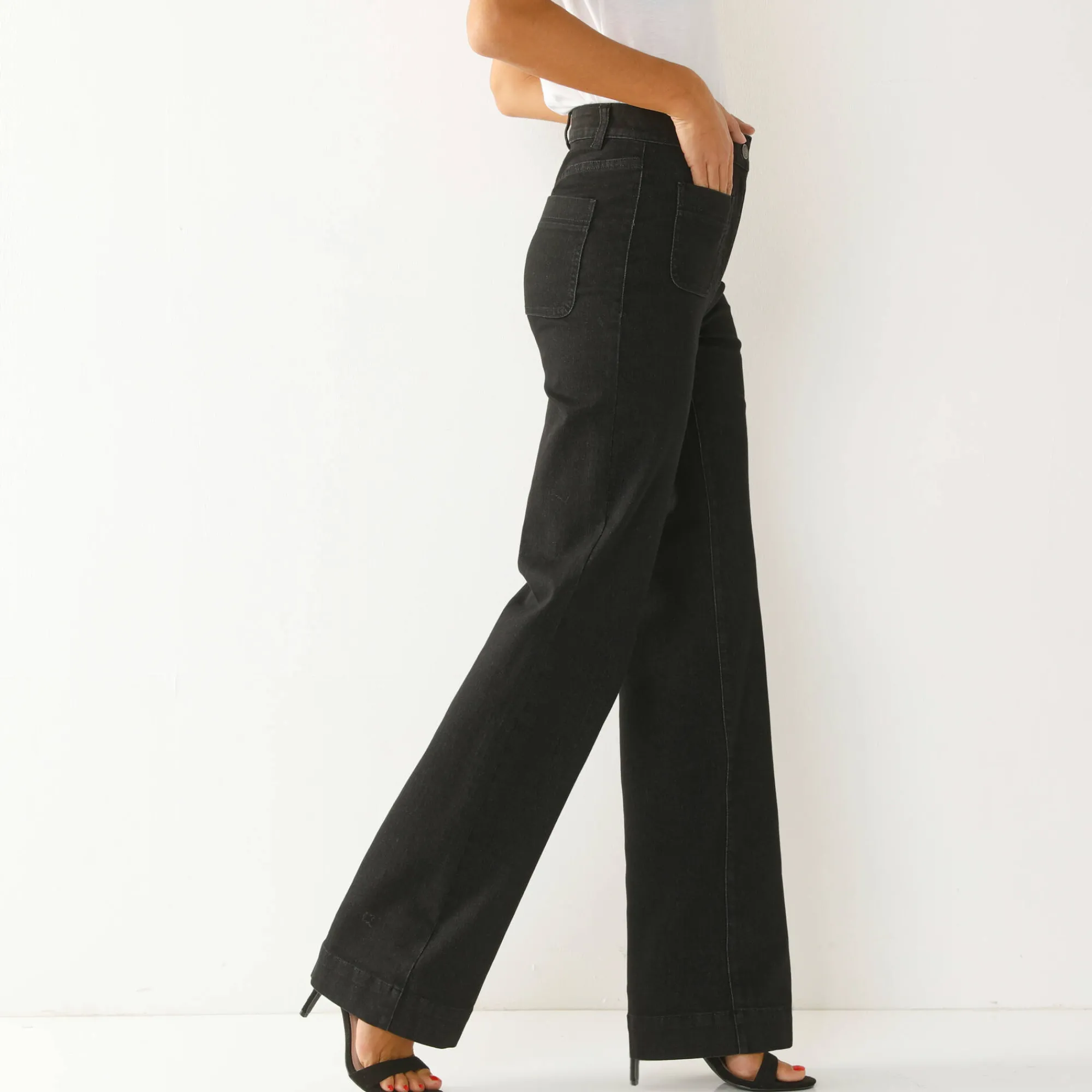 Jeans|Broek<Blancheporte Ruime rechte jeans, hoge taille, grote lengte used black