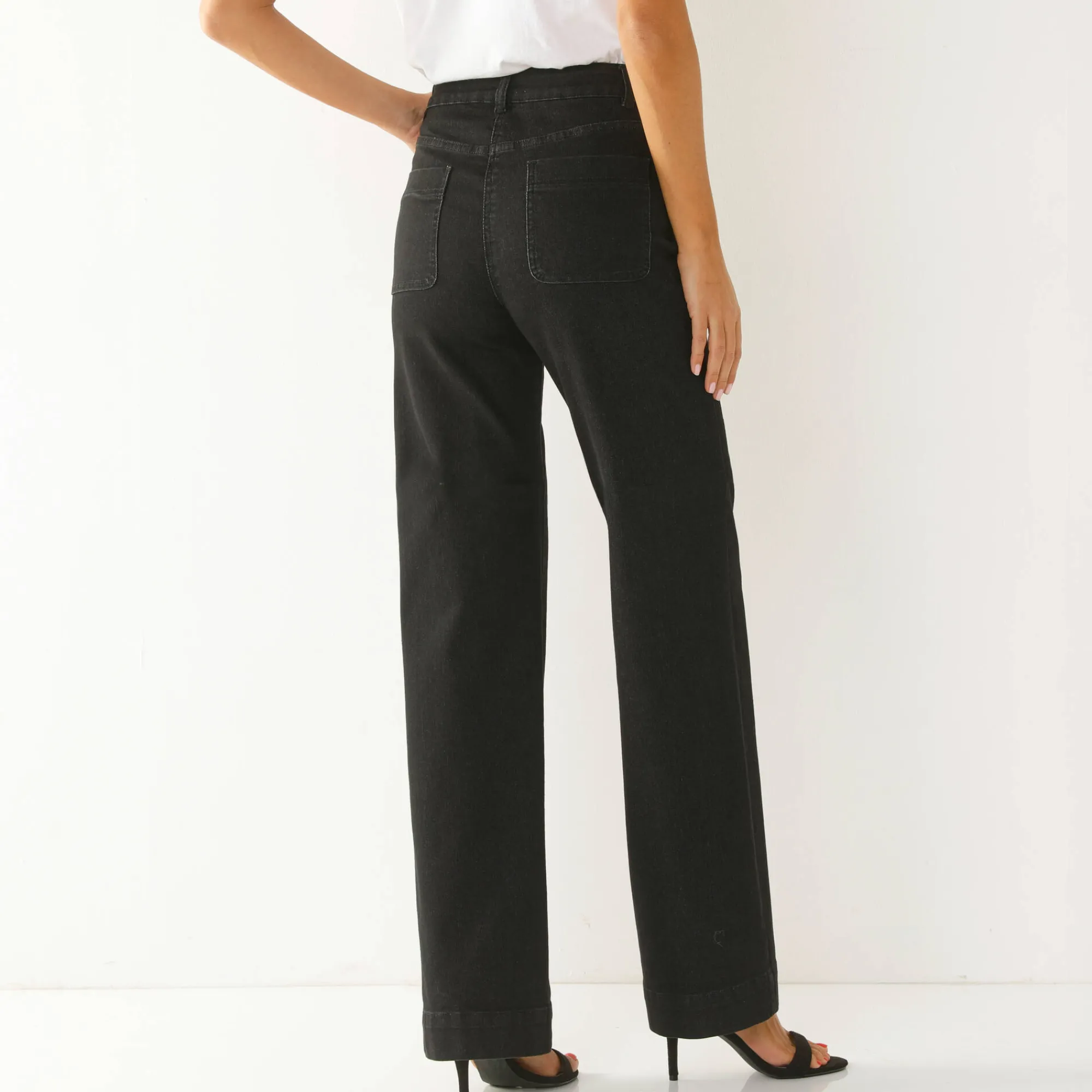 Jeans|Broek<Blancheporte Ruime, rechte jeans, hoge taille, kleine lengte used black
