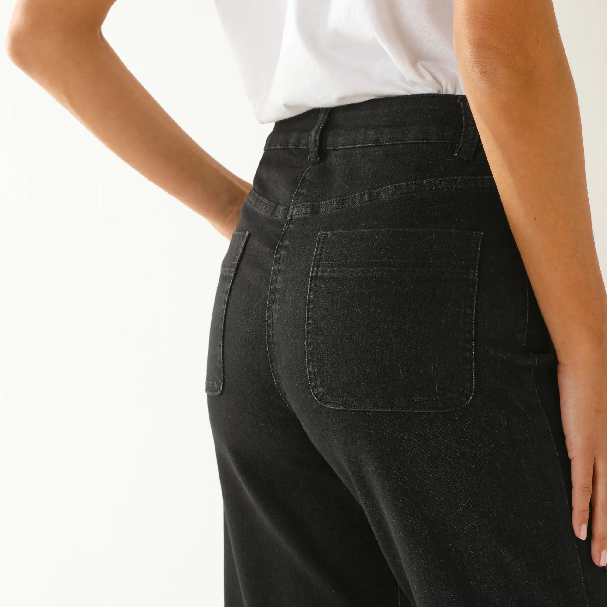 Jeans|Broek<Blancheporte Ruime, rechte jeans, hoge taille, kleine lengte used black