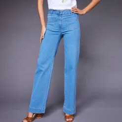 Jeans|Broek<Blancheporte Ruime rechte jeans, hoge taille, grote lengte bleached