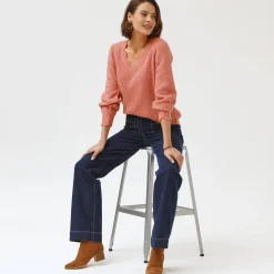 Jeans|Broek<Blancheporte Ruime rechte jeans, hoge taille, grote lengte raw