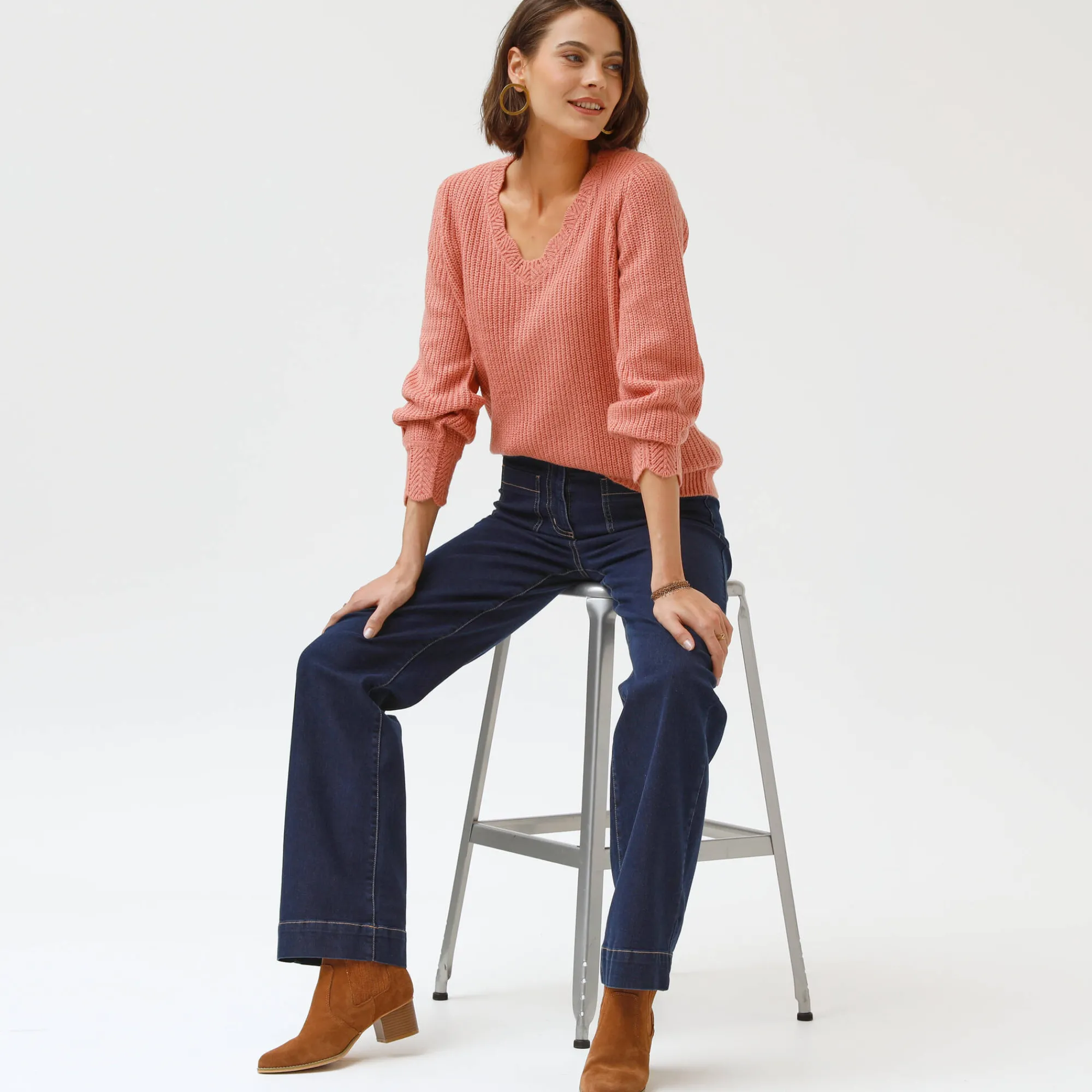 Jeans|Broek<Blancheporte Ruime rechte jeans, hoge taille, grote lengte raw