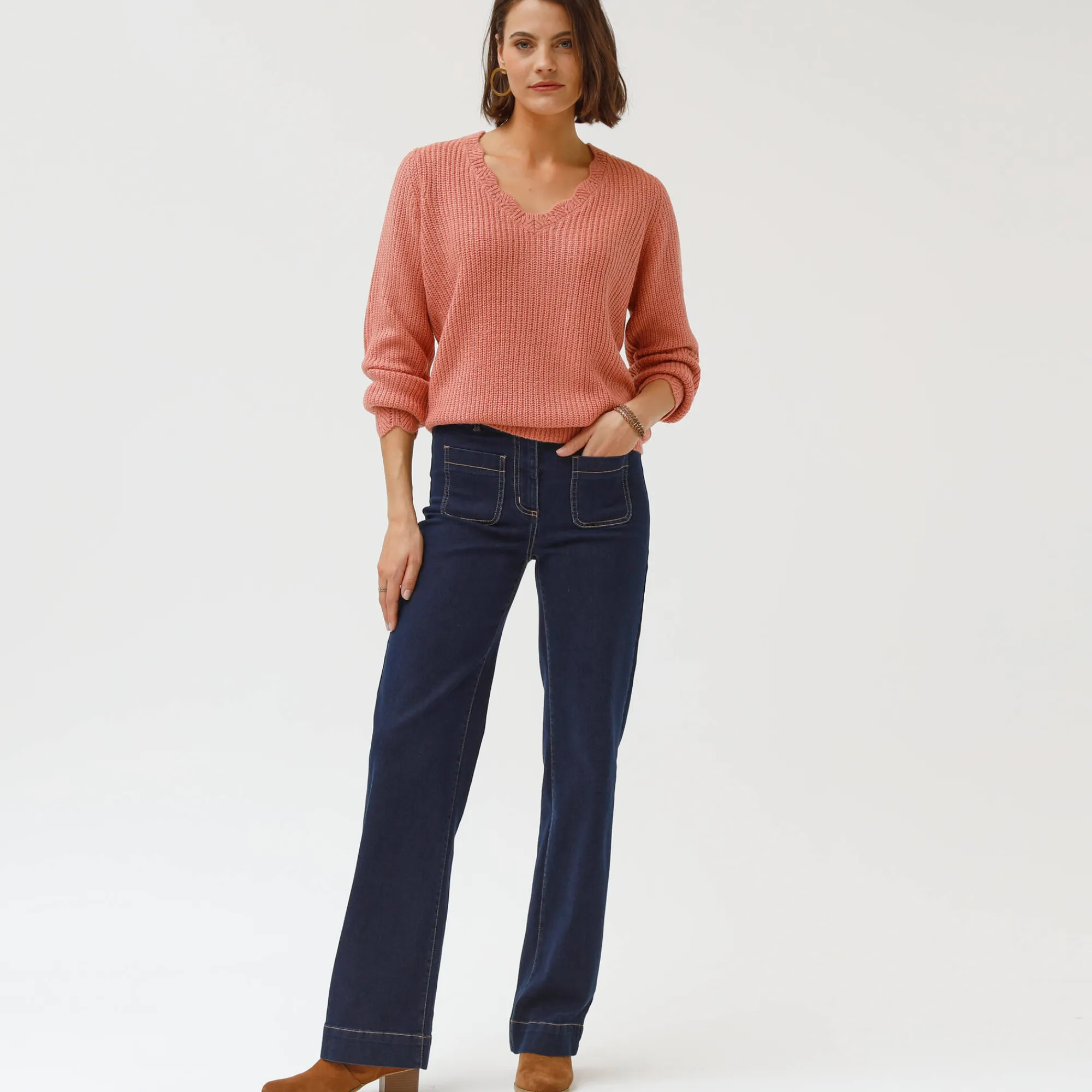 Jeans|Broek<Blancheporte Ruime rechte jeans, hoge taille, grote lengte raw