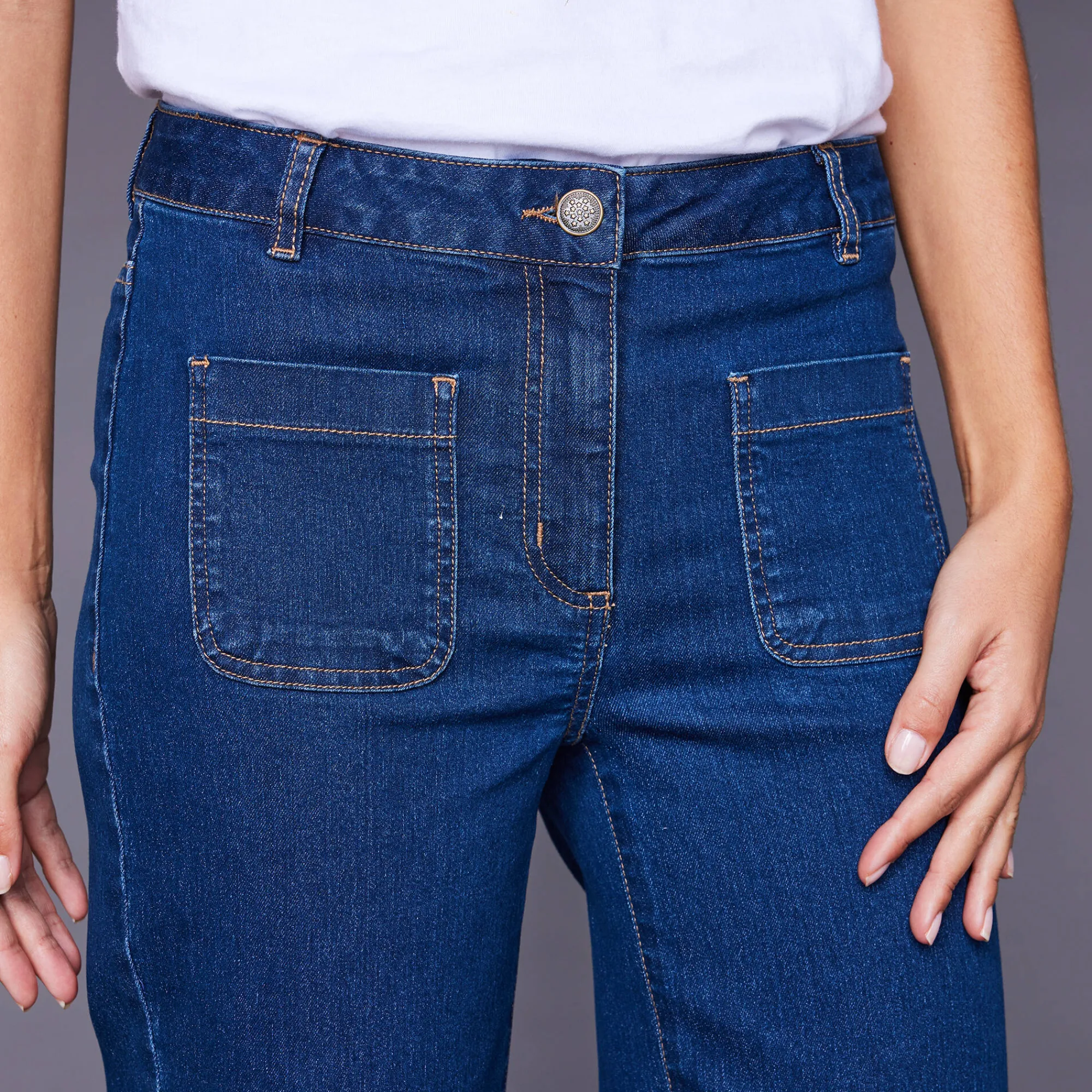 Jeans|Broek<Blancheporte Ruime, rechte jeans, hoge taille, kleine lengte stone
