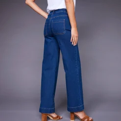 Jeans|Broek<Blancheporte Ruime, rechte jeans, hoge taille, kleine lengte stone