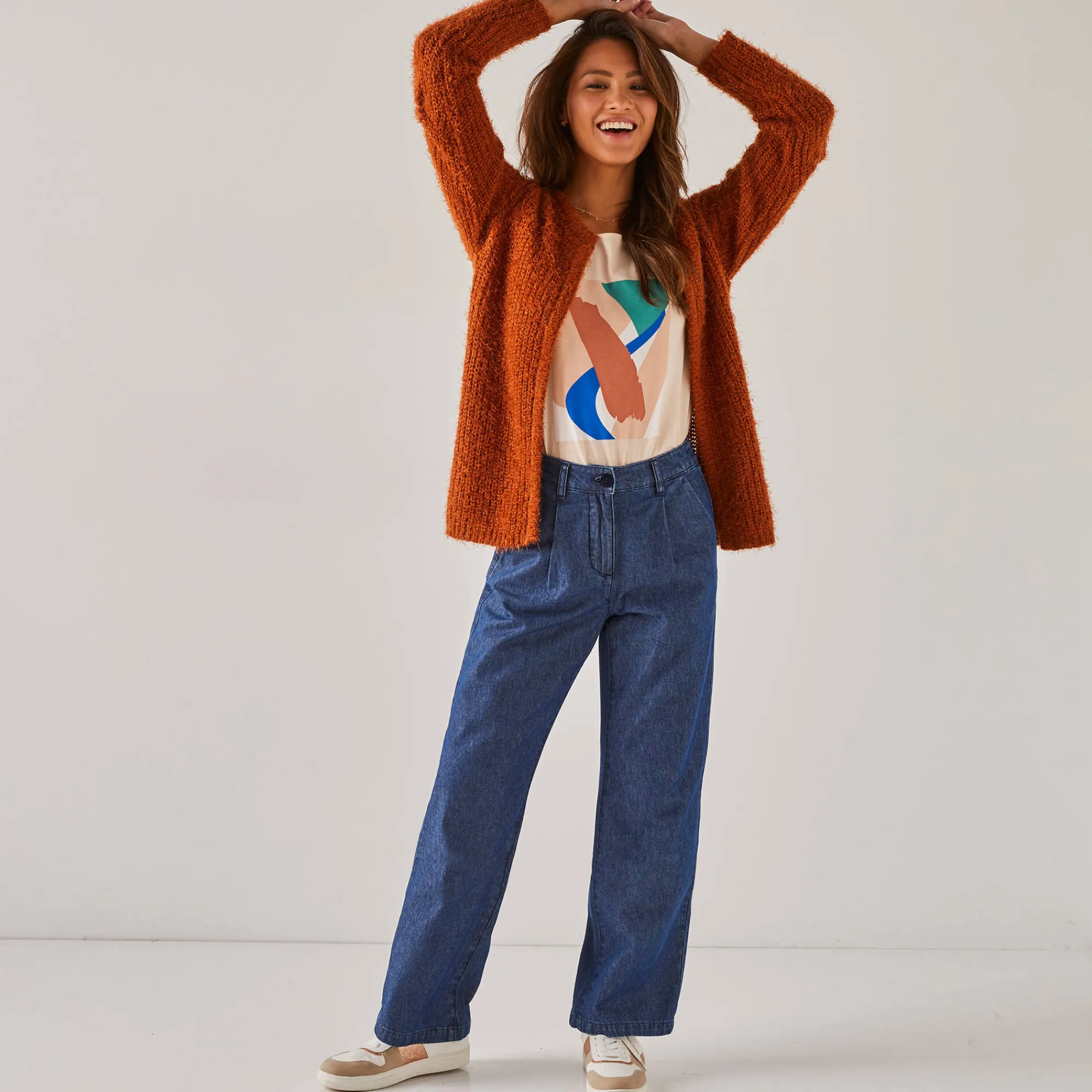 Jeans<Blancheporte Ruime, rechte jeans, speciaal voor kleine lengtes stone