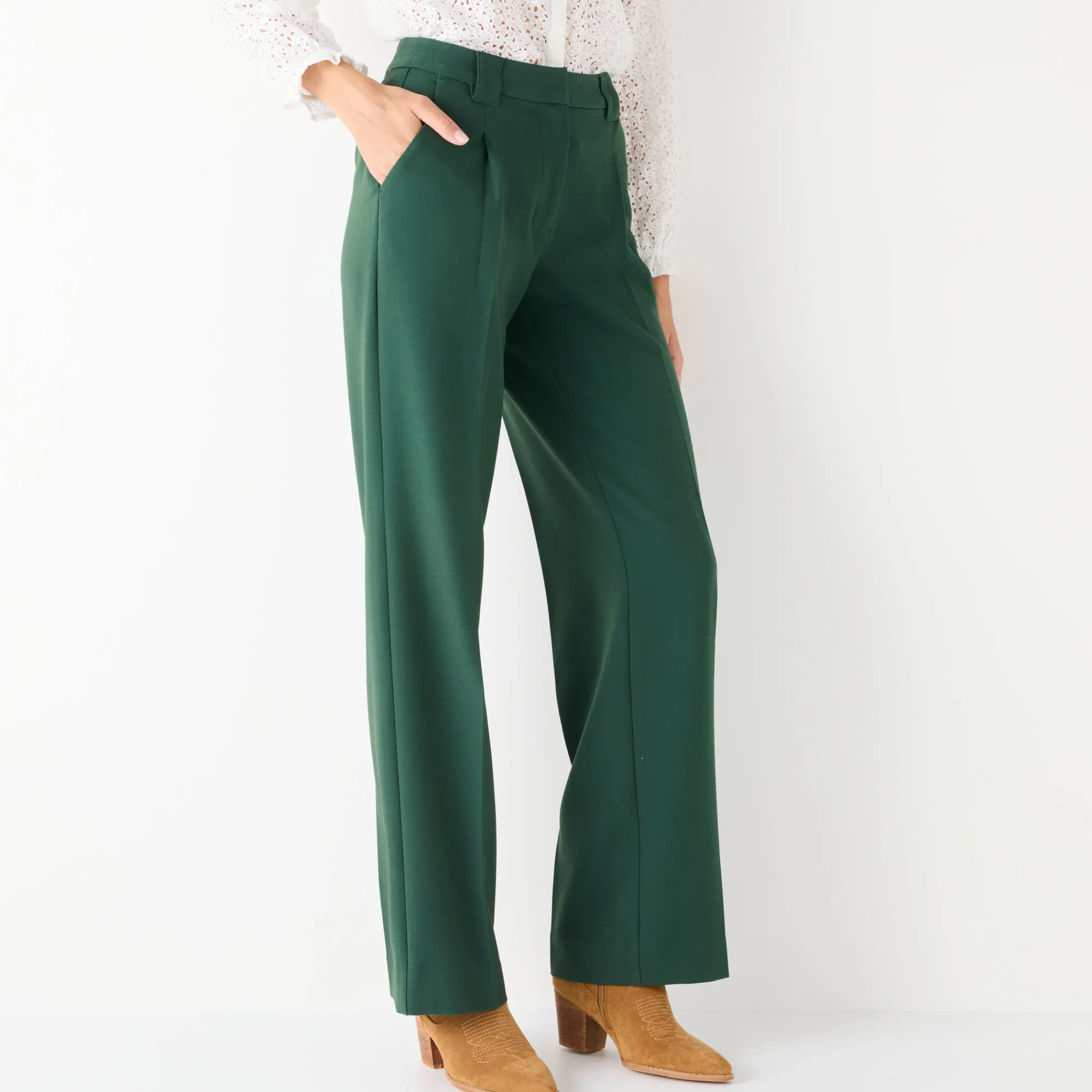 Broek<Blancheporte Ruime, soepele broek dennengroen