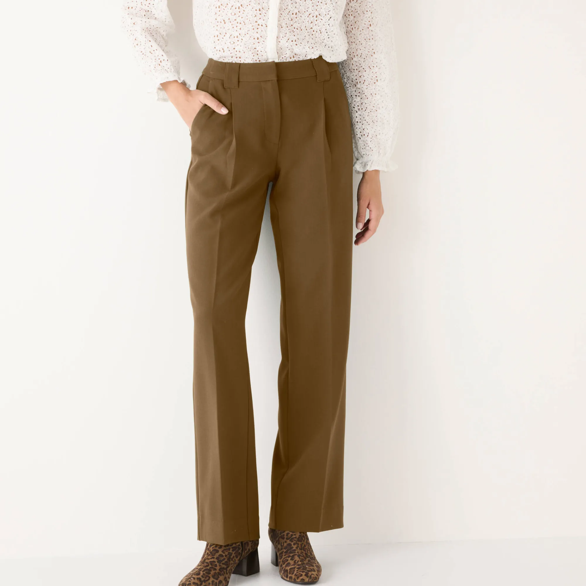 Feestoutfits Dames|Broek<Blancheporte Ruime, soepele broek kaki