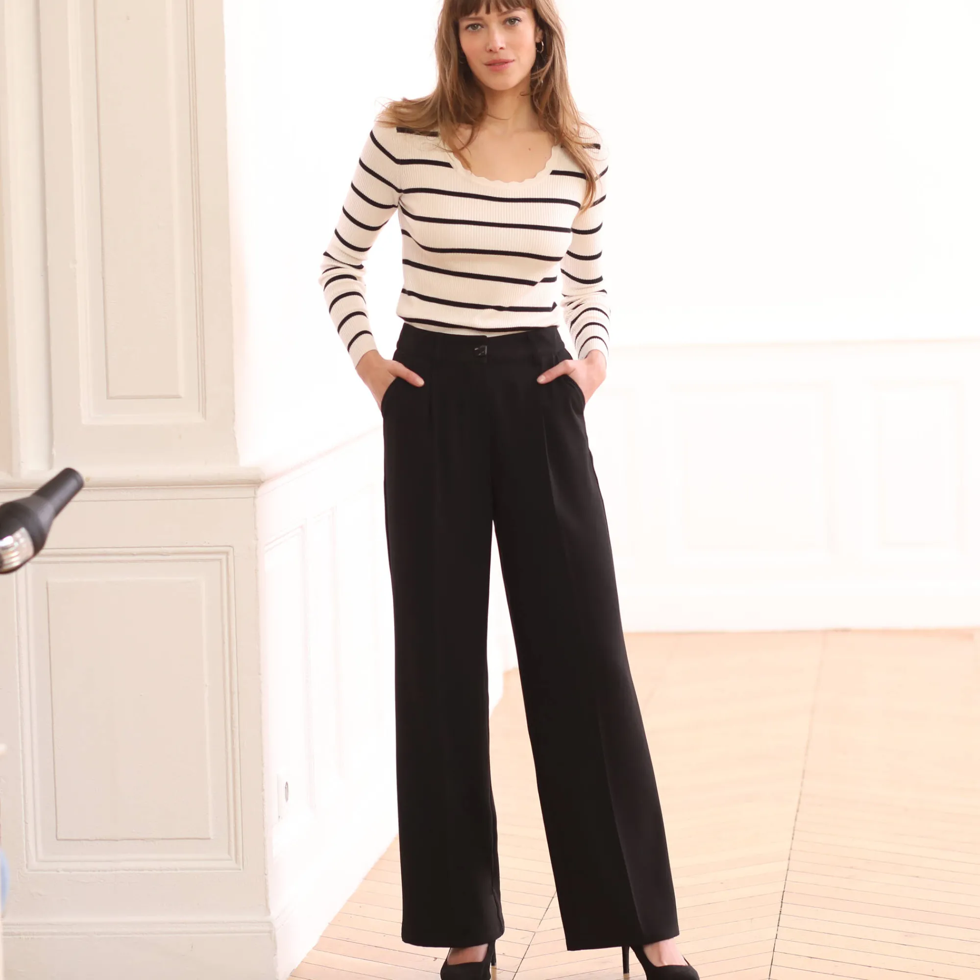 Broek<Blancheporte Ruime, soepele broek zwart