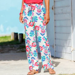 Broek<Blancheporte Ruime, soepele broek, bedrukt ecru