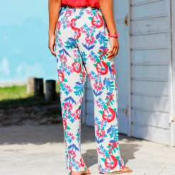 Broek<Blancheporte Ruime, soepele broek, bedrukt ecru