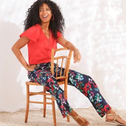 Broek<Blancheporte Ruime, soepele broek, bedrukt marine