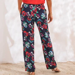 Broek<Blancheporte Ruime, soepele broek, bedrukt marine