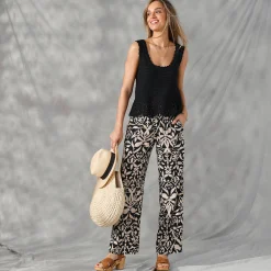 Broek<Blancheporte Ruime, soepele broek, tweekleurige etnische print zwart / beige
