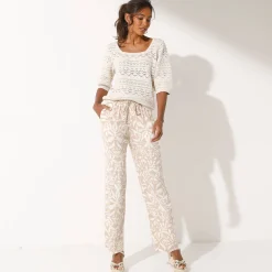 Broek<Blancheporte Ruime, soepele broek, tweekleurige etnische print ecru / beige