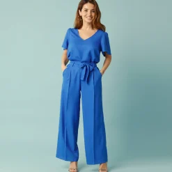 Broek|Jurk<Blancheporte Ruime, soepele broek, voor kleine lengtes felblauw