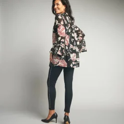 Feestoutfits Dames|Bloes En Tuniek<Lora Zellini Ruime tuniek, in bedrukte voile zwart / beige