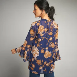 Bloes En Tuniek<Lora Zellini Ruime tuniek, in bedrukte voile indigo / karamel