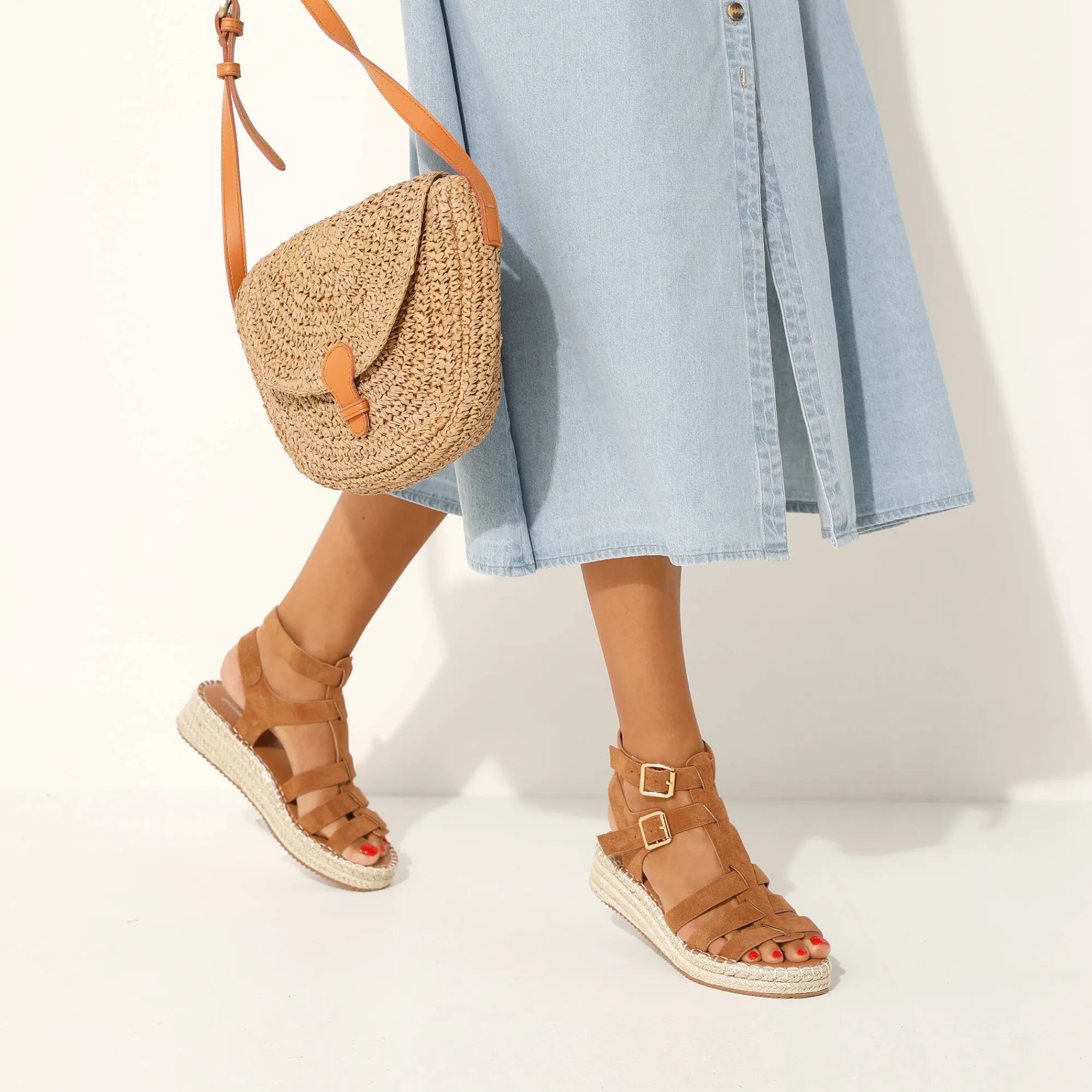 Sandalen En Espadrilles|Schoenen<Blancheporte Sandalen in Romeinse stijl, meerdere riempjes karamel