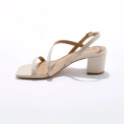 Sandalen En Espadrilles|Schoenen<Blancheporte Sandalen met fijne riempjes, kroko-effect en vierkante hak cr&egrave;me