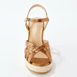 Sandalen En Espadrilles|Schoenen<Blancheporte Sandalen met sleehak en gekruiste riempjes bronskleur