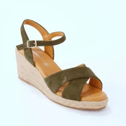 Sandalen En Espadrilles|Schoenen<Blancheporte Sandalen met sleehak en gekruiste riempjes kaki