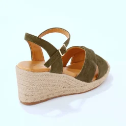 Sandalen En Espadrilles|Schoenen<Blancheporte Sandalen met sleehak en gekruiste riempjes kaki