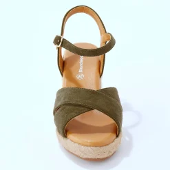 Sandalen En Espadrilles|Schoenen<Blancheporte Sandalen met sleehak en gekruiste riempjes kaki