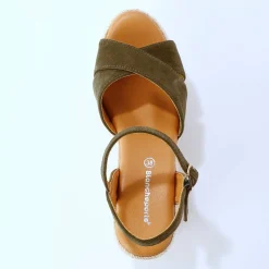 Sandalen En Espadrilles|Schoenen<Blancheporte Sandalen met sleehak en gekruiste riempjes kaki