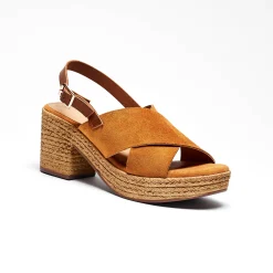 Sandalen En Espadrilles|Schoenen<Blancheporte Sandalen met sleehak en gekruist bovenwerk, karamel