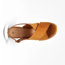 Sandalen En Espadrilles|Schoenen<Blancheporte Sandalen met sleehak en gekruist bovenwerk, karamel