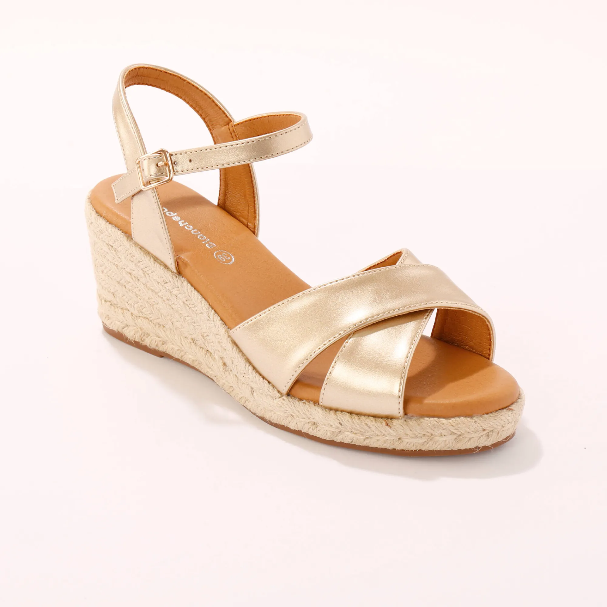 Sandalen En Espadrilles|Schoenen<Blancheporte Sandalen met sleehak en gekruiste riempjes goudkleurig