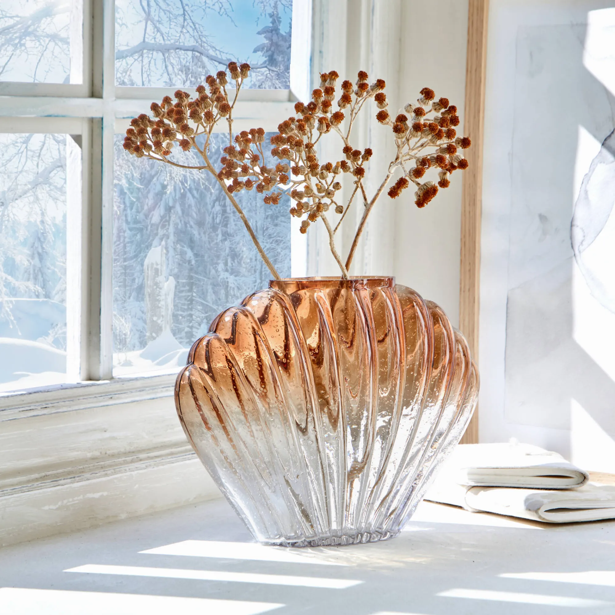 Decoratieartikel<Blancheporte Schelp vaas in tweekleurig glas naturel