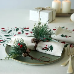 Feesttafel|Feestdecoratie<Blancheporte Servetring met dennentakken - set van 4 groen