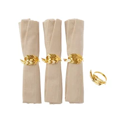 Feesttafel|Feestdecoratie<Blancheporte Servetringen met bladerenmotief, metaal - set van 4 goudkleurig