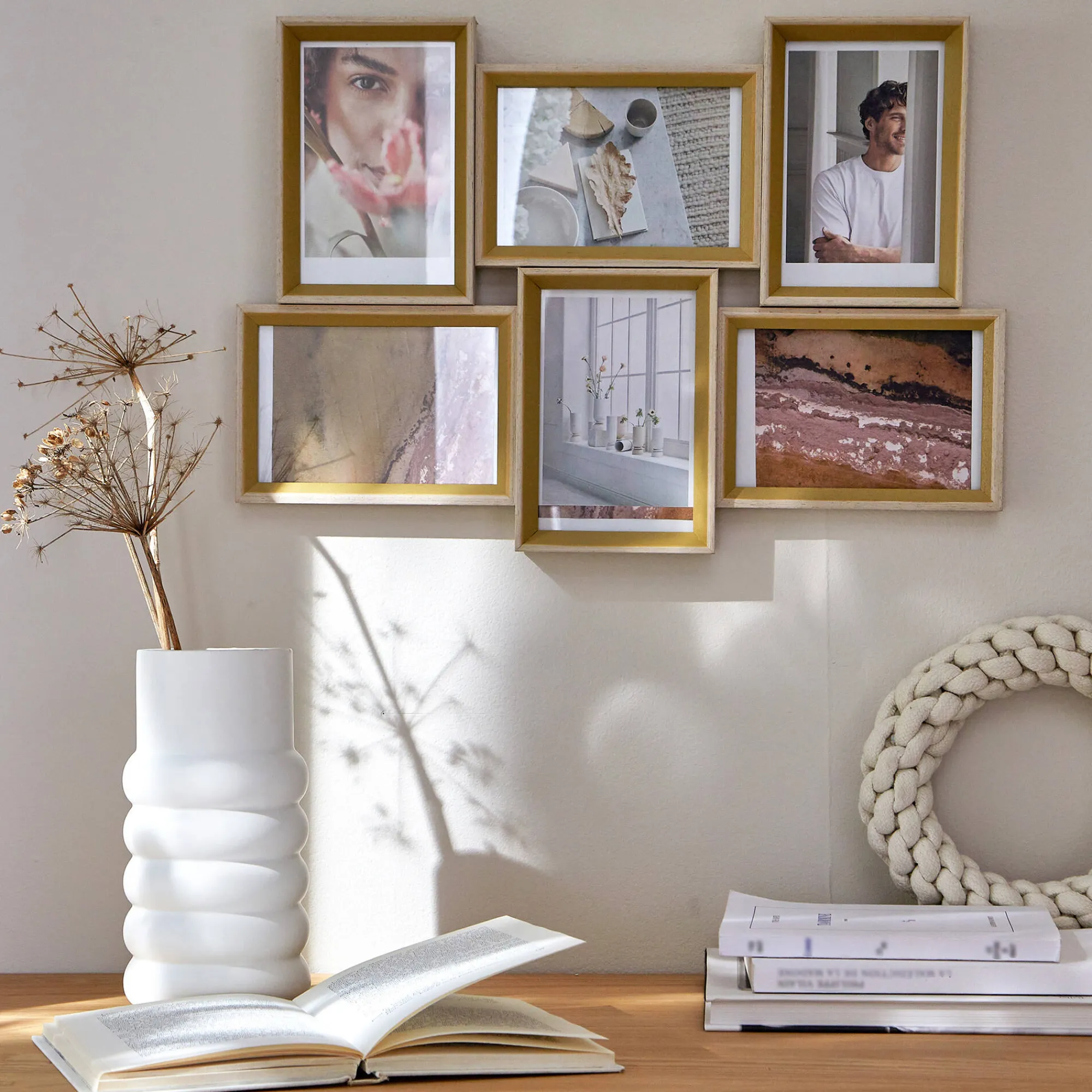 Decoratieartikel<Blancheporte Set van 6 en fotolijstjes hout