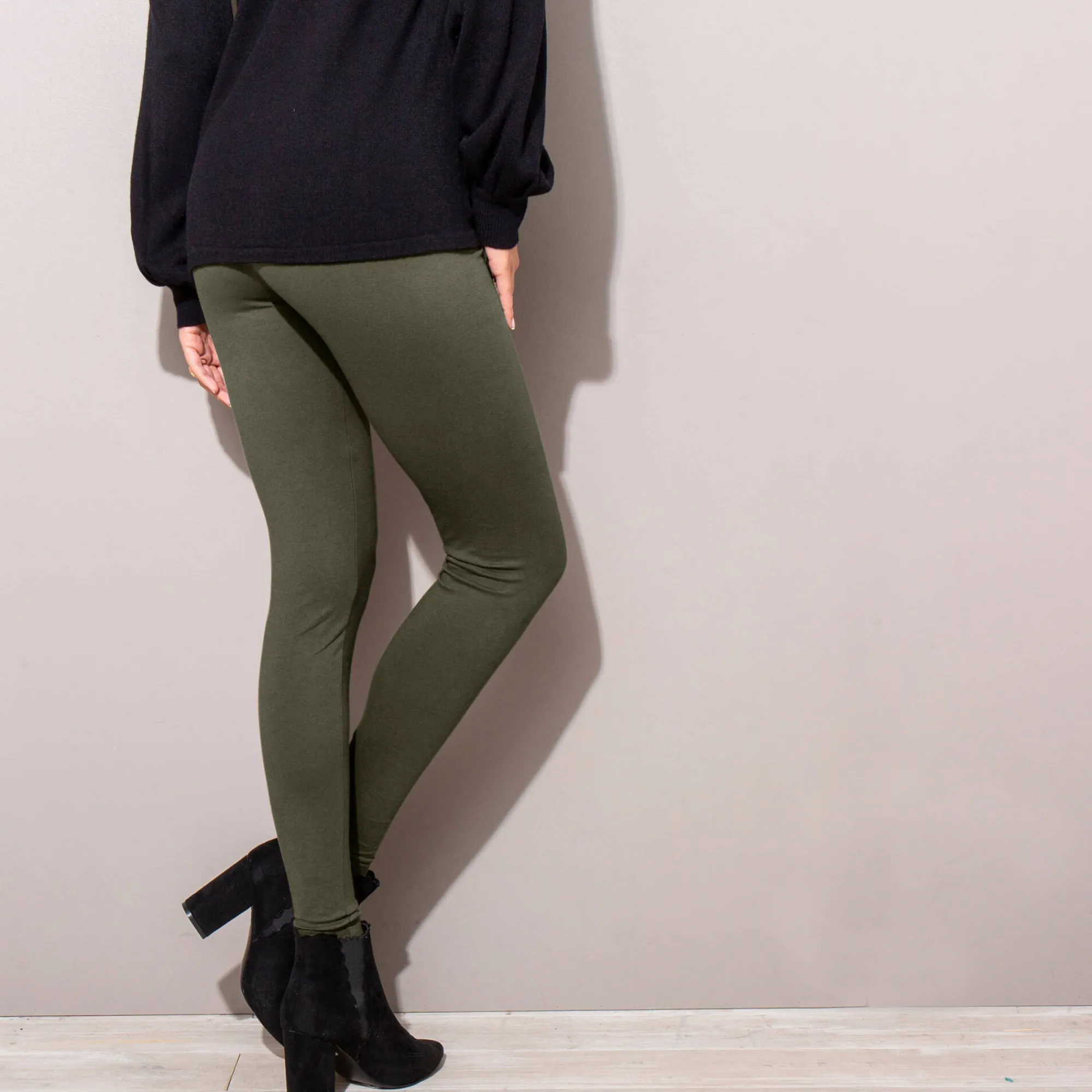 Legging<Blancheporte Set van 2 leggings met elastische taille kaki / zwart