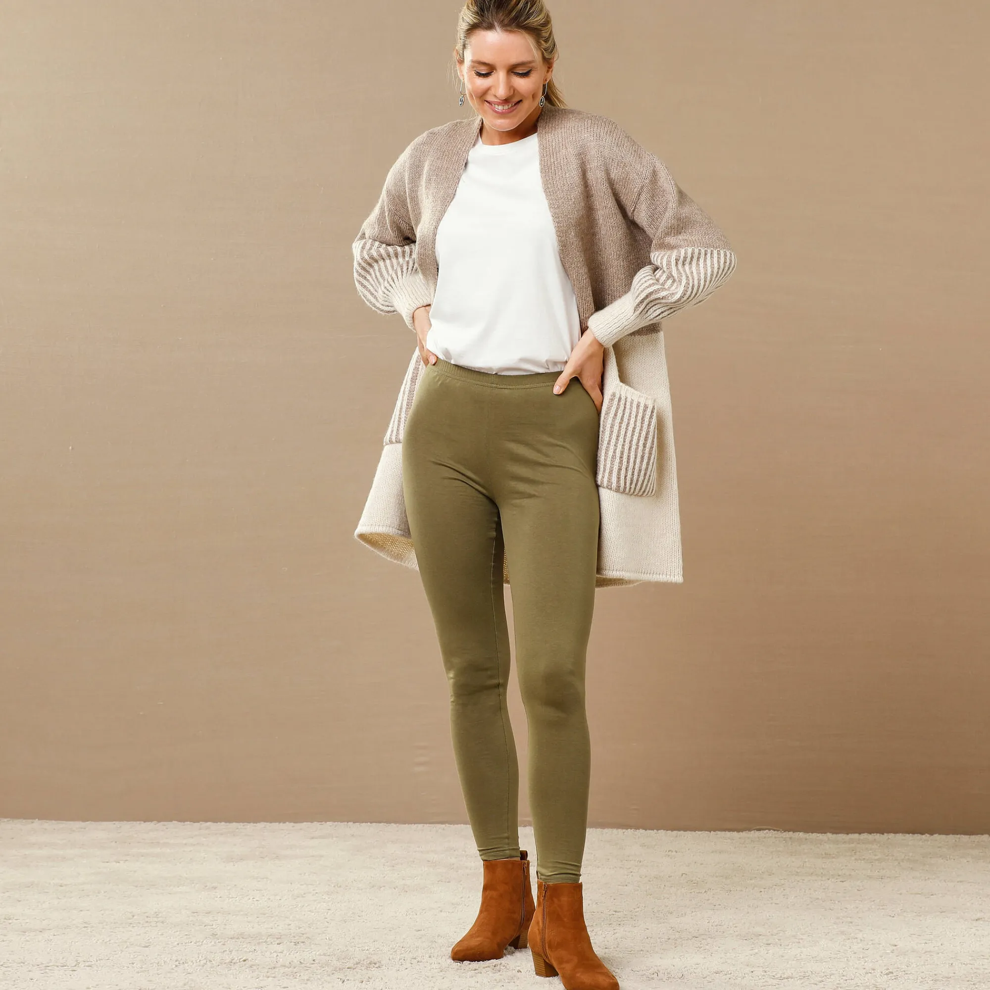 Legging<Blancheporte Set van 2 leggings met elastische taille bronskleur / zwart