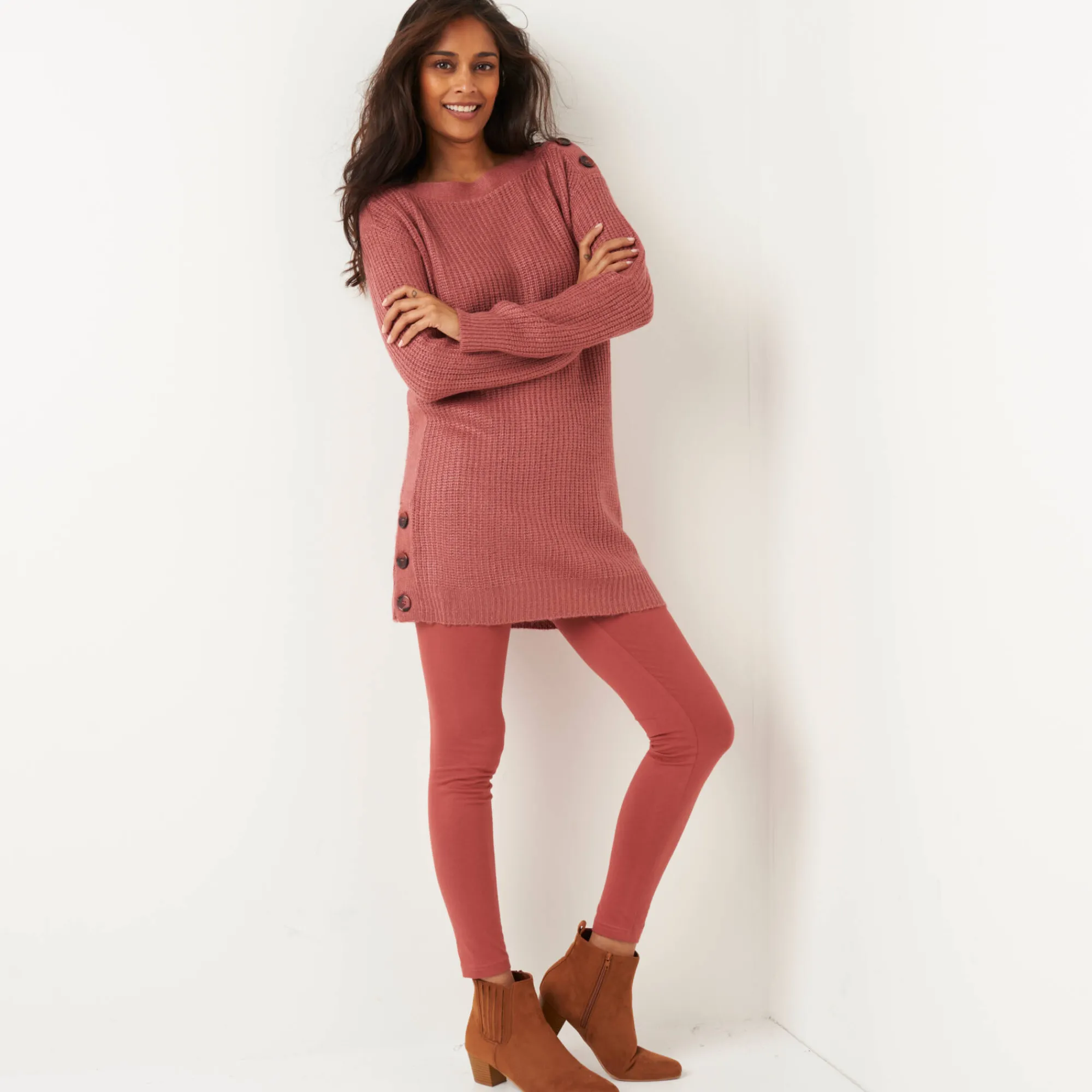 Legging<Blancheporte Set van 2 leggings met elastische taille terracotta + zwart