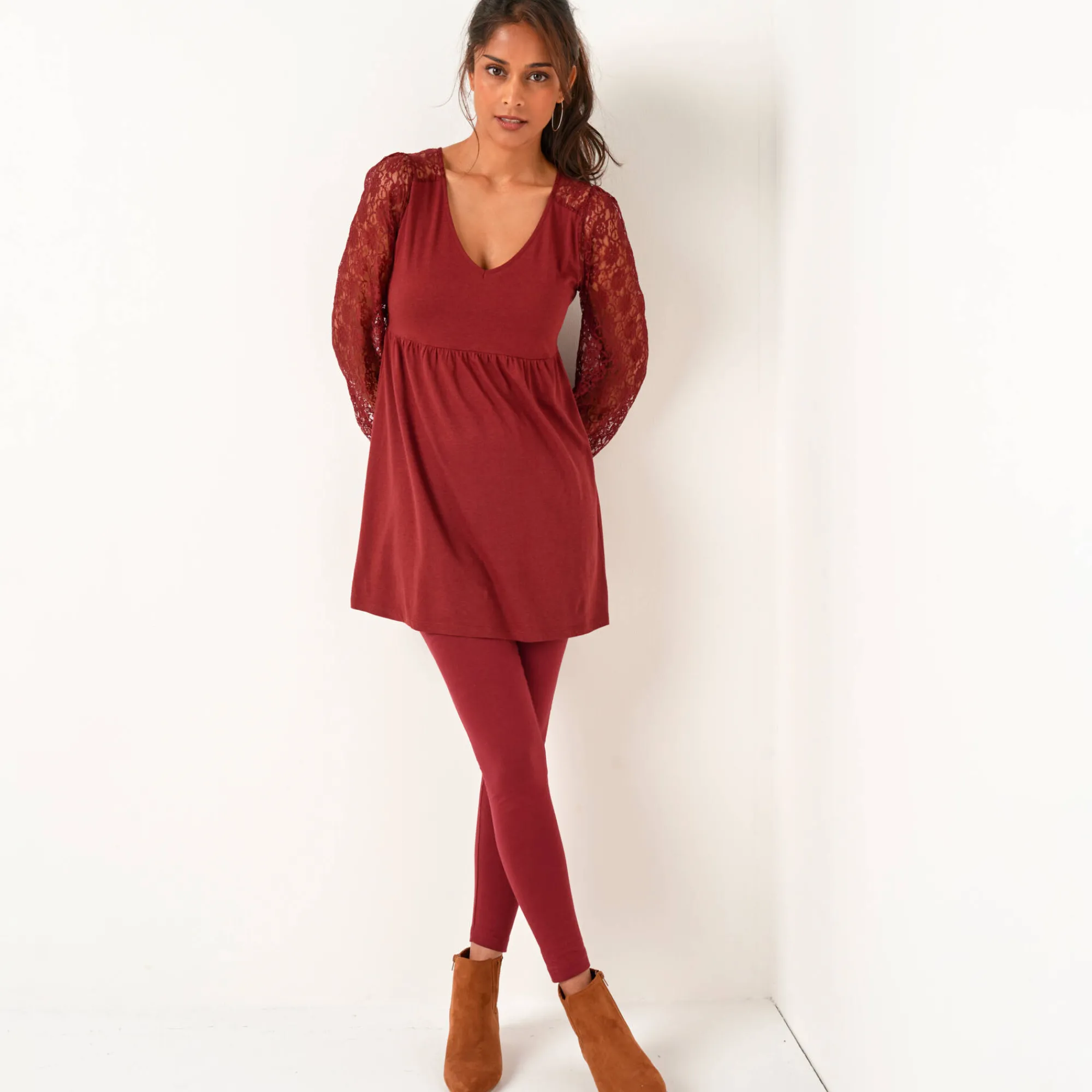 Legging<Blancheporte Set van 2 leggings met elastische taille bordeaux + zwart