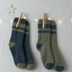 Ondergoed<Blancheporte Set van 2 paar sokken in fleecetricot kaki / marine