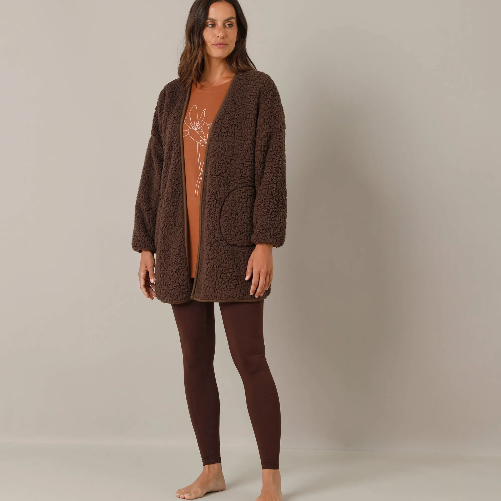 Peignoir En Kamerjas<Blancheporte Sherpa-binnenjas chocolade
