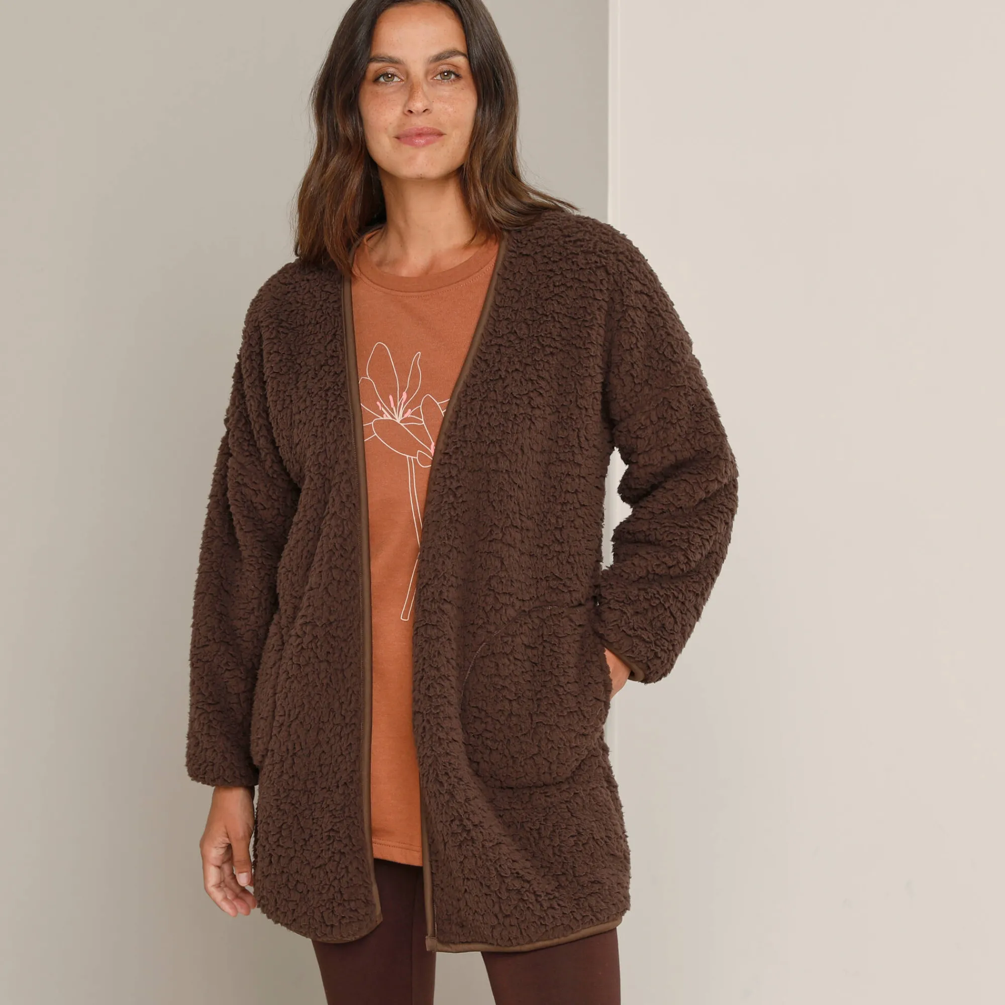 Peignoir En Kamerjas<Blancheporte Sherpa-binnenjas chocolade