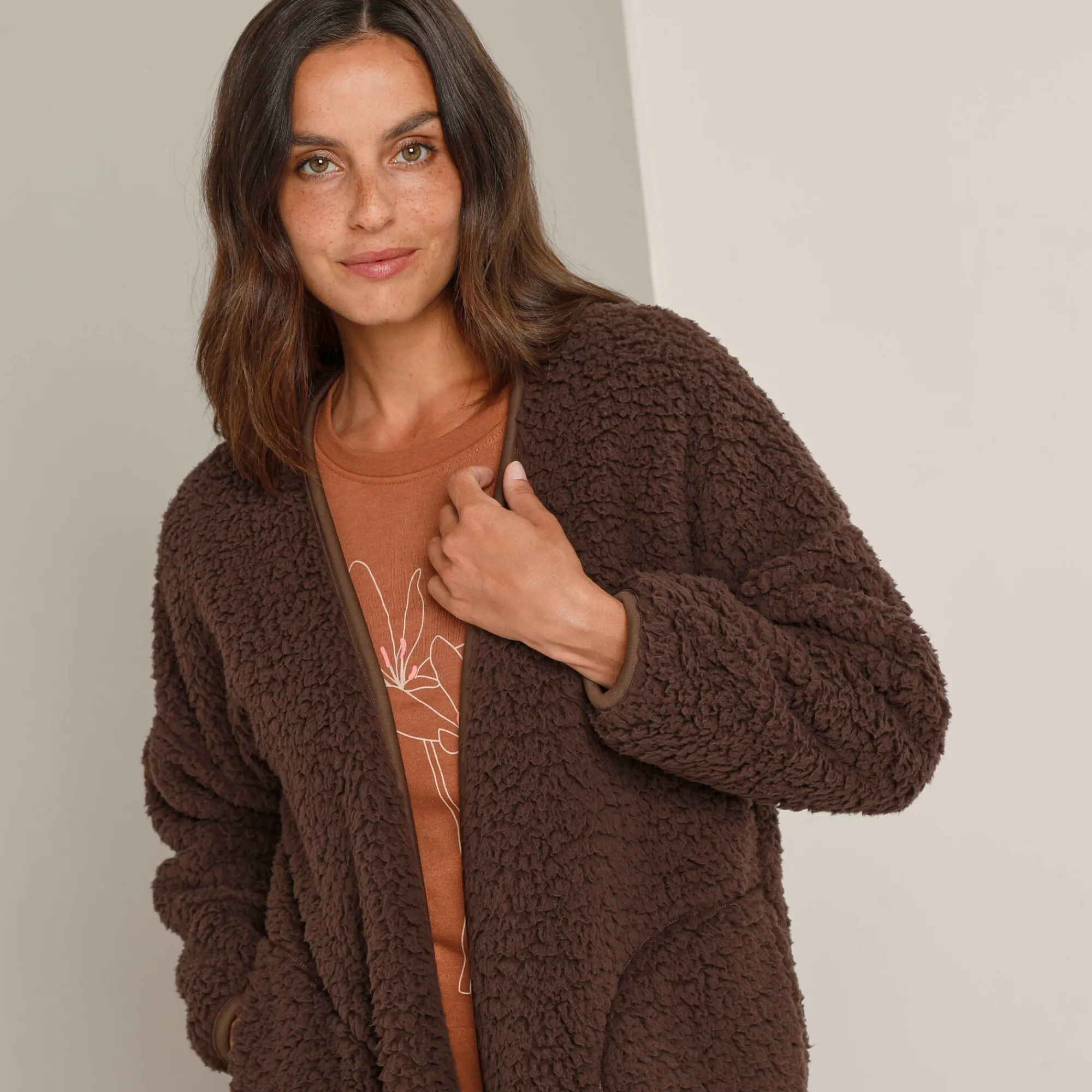 Peignoir En Kamerjas<Blancheporte Sherpa-binnenjas chocolade