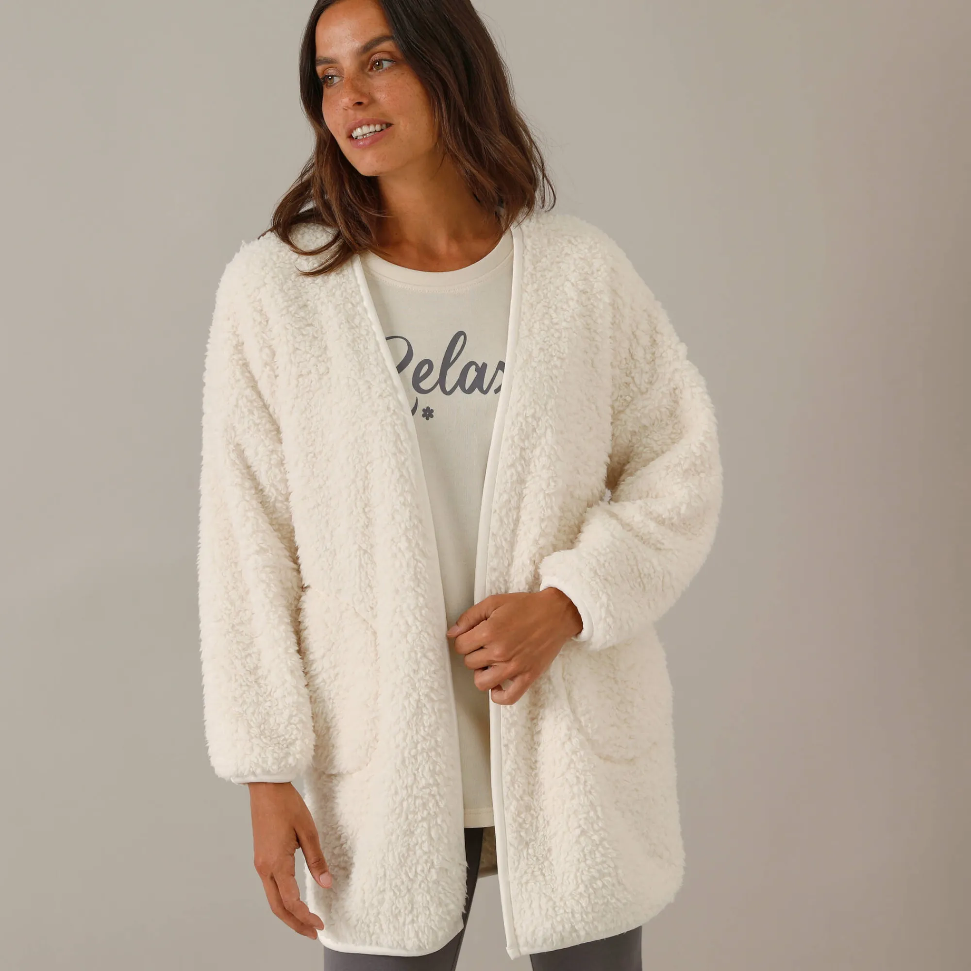 Peignoir En Kamerjas<Blancheporte Sherpa-binnenjas ecru