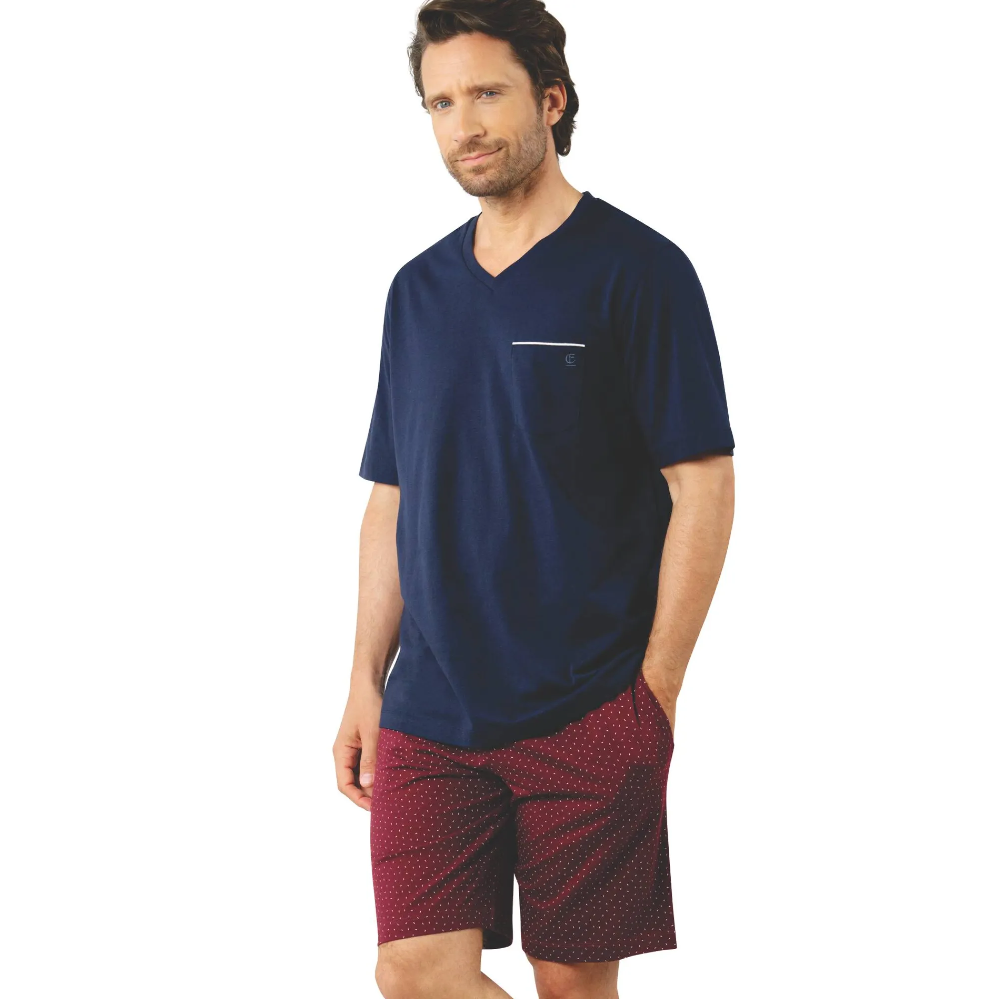 Pyjama En Kamerjas<Eminence Shortama Business met V-hals bordeaux / marine