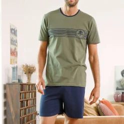 Pyjama En Kamerjas<Blancheporte Shortama in katoenjersey met korte mouwen kaki / marine