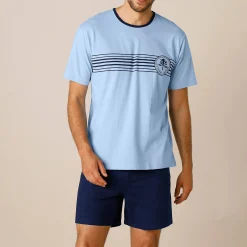 Pyjama En Kamerjas<Blancheporte Shortama in katoenjersey met korte mouwen blauw / marine
